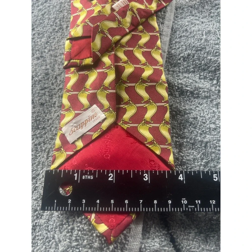 Scappino Italy Silk Blend Burgundy Gold Chain Pattern‎ Necktie Tie